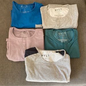 Lot of 5 BYLT Drop Cut T Shirts Men Size Large Henley Pocket Baseball